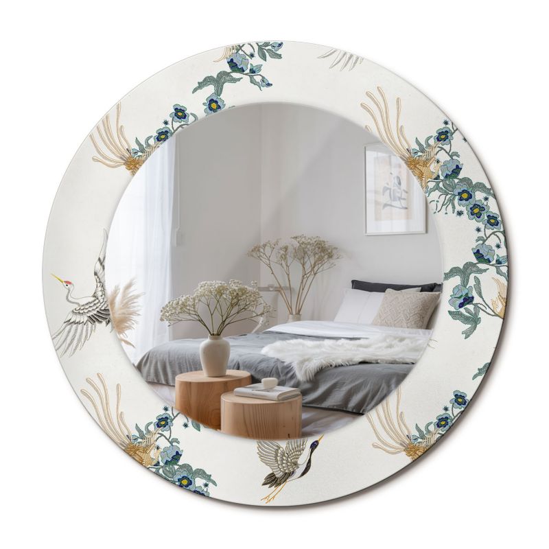 Lustro Okrągłe ArtPrintCave 50 cm Chińskie Ptaki w Szklanej Ramie z Nadrukiem do Garderoby 1 szt.