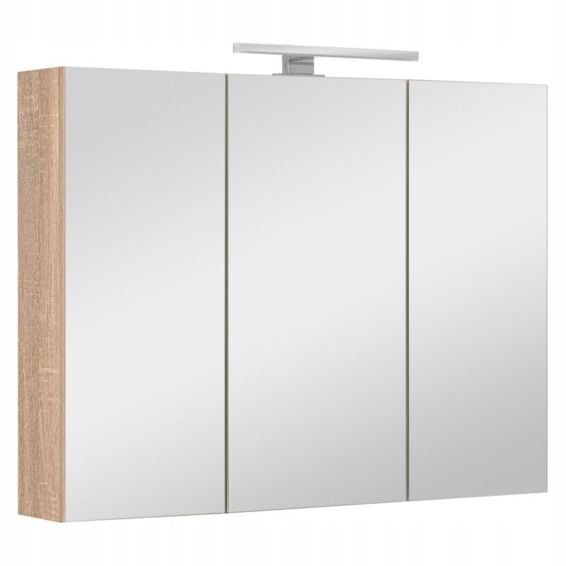 Szafka łazienkowa z lustrem MyFurni, 80 cm, dąb sonoma, oświetlenie LED, wisząca, lustrzana, 1 kpl.