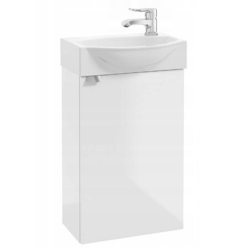 Szafka Łazienkowa Stamar z Umywalką 400 mm Biała Połysk Wisząca z Baterią Chrom 1 szt