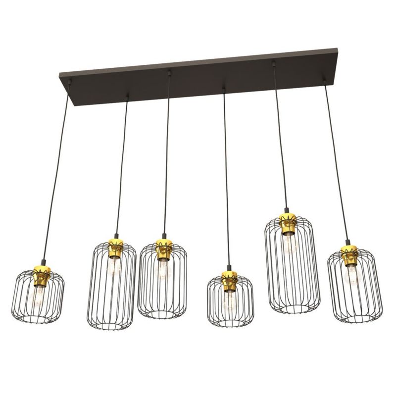 Lampa wisząca Emibig Vander 0092 czarno-złota industrialna 6xE27 x 15W 1 szt.
