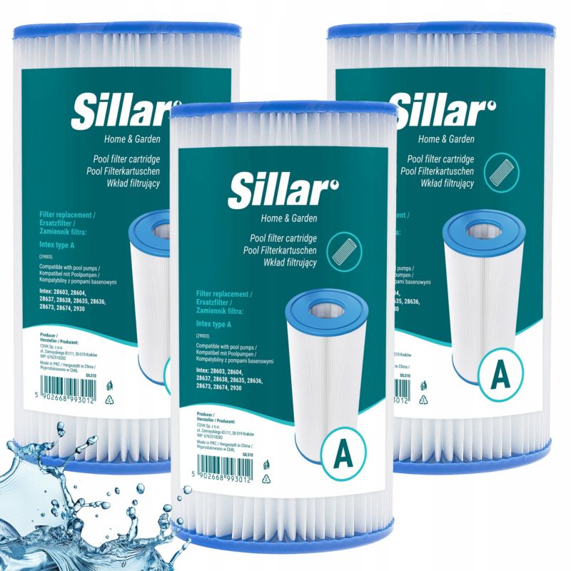Filtr do basenu, jacuzzi, Sillar, zamiennik, do pomp basenowych Intex typ A C 29003, Bestway typ III, 3szt
