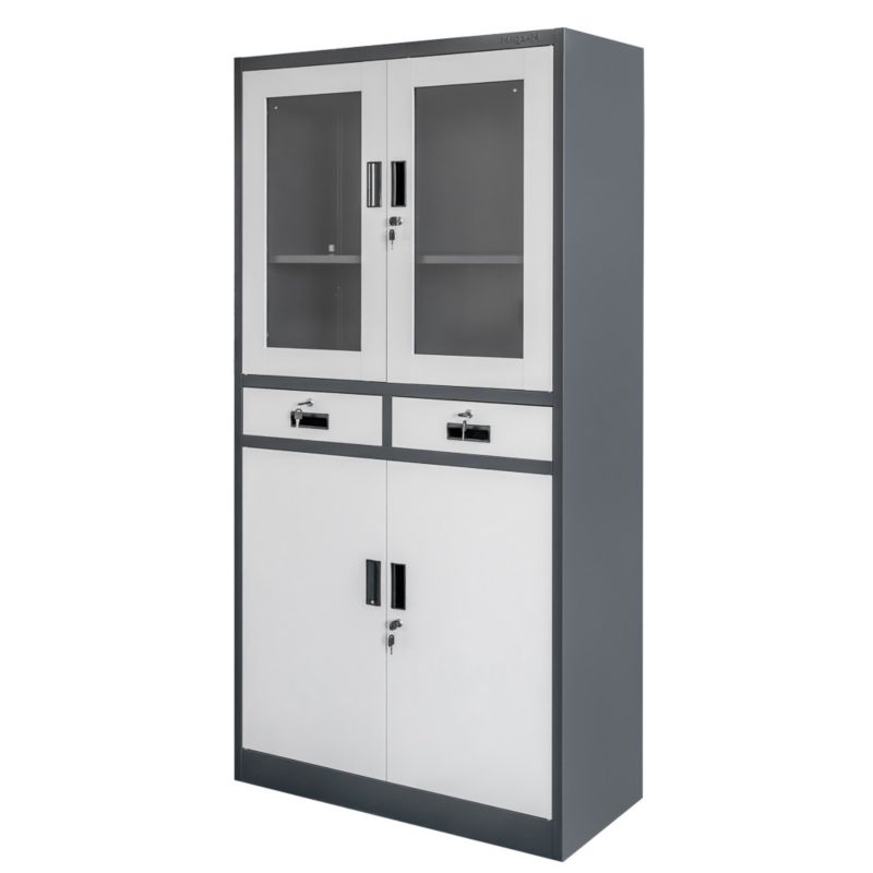 Szafa Mega-M WENUS W-03 biurowa metalowa na dokumenty przeszklona z szufladami 900x400x1850 cm skręcana grafitowa 1szt.