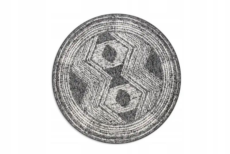 Dywan Elle Decor okrągły na taras 200cm, dwustronny, sznurkowy czarno kremowy 1 szt.