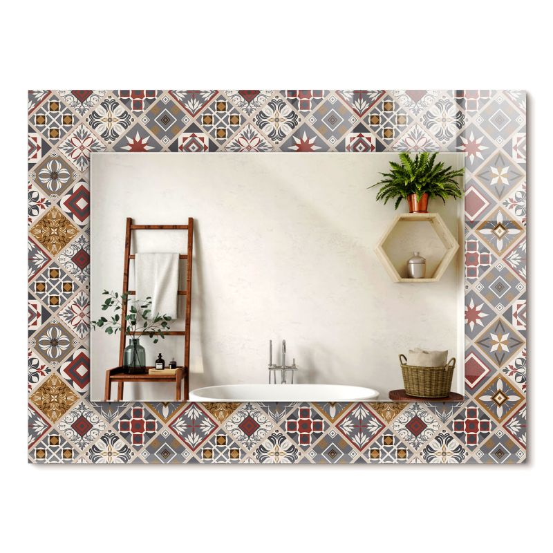 Lustro Dekoracyjne ArtPrintCave 80x60 cm Kolorowe wzory kafelkowe w Szklanej Ramie z Nadrukiem do Garderoby 1 szt.