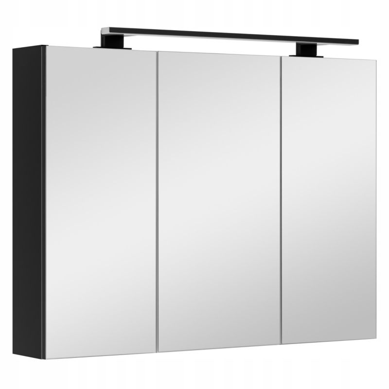 Szafka łazienkowa z lustrem MyFurni, 80 cm, czarna matowa, oświetlenie LED, wisząca, lustrzana, 1 kpl.