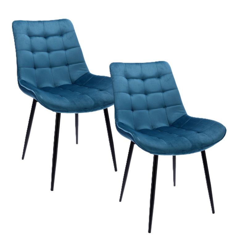 Krzesła tapicerowane Jumi Misty welurowe do domu hotelu niebieskie 2szt