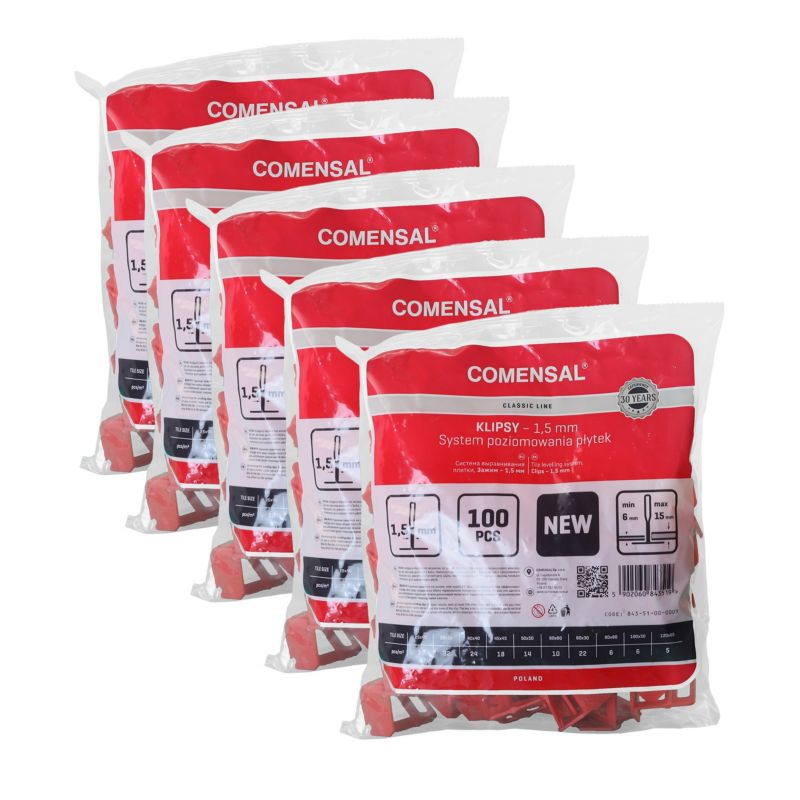 Zestaw klipsów do poziomowania płytek COMENSAL 1,5 mm TYP II 500 szt.