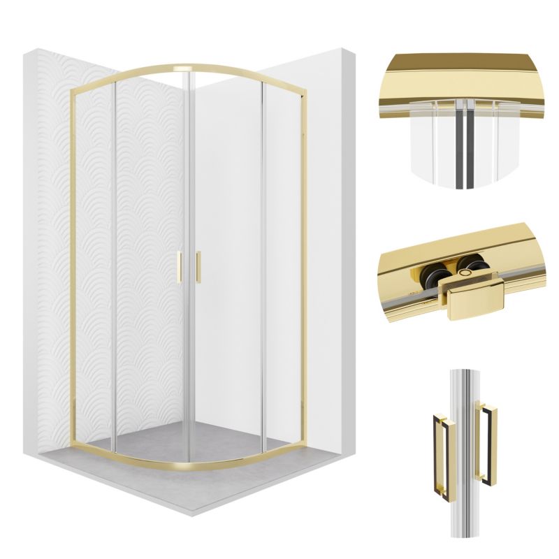 Kabina prysznicowa SEVANTE 80x80 cm półokrągła przesuwna LANDA złota 1 szt.