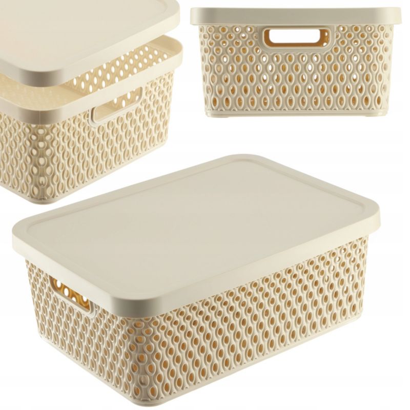 Koszyk KADAX Z Pokrywą Organizer Pojemnik Do Przechowywania Pudełko 12L Beżowy 1 szt.