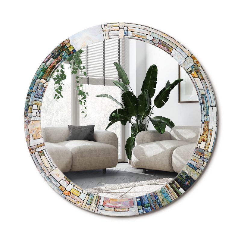 Lustro Okrągłe Tulup Witraż 80 cm Stylowe Na Podkładzie 1 szt.