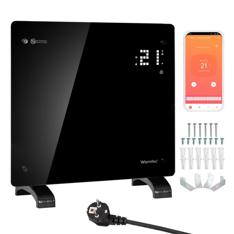 Grzejnik elektryczny konwektorowy szklany Warmtec 1000W WiFi czarny EGW-10B