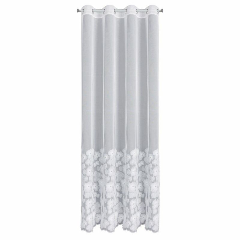 Elegancka firana JASMIN 140x250 elegancka biała z delikatnym kwiatowym haftem i kryształkami 1 szt.