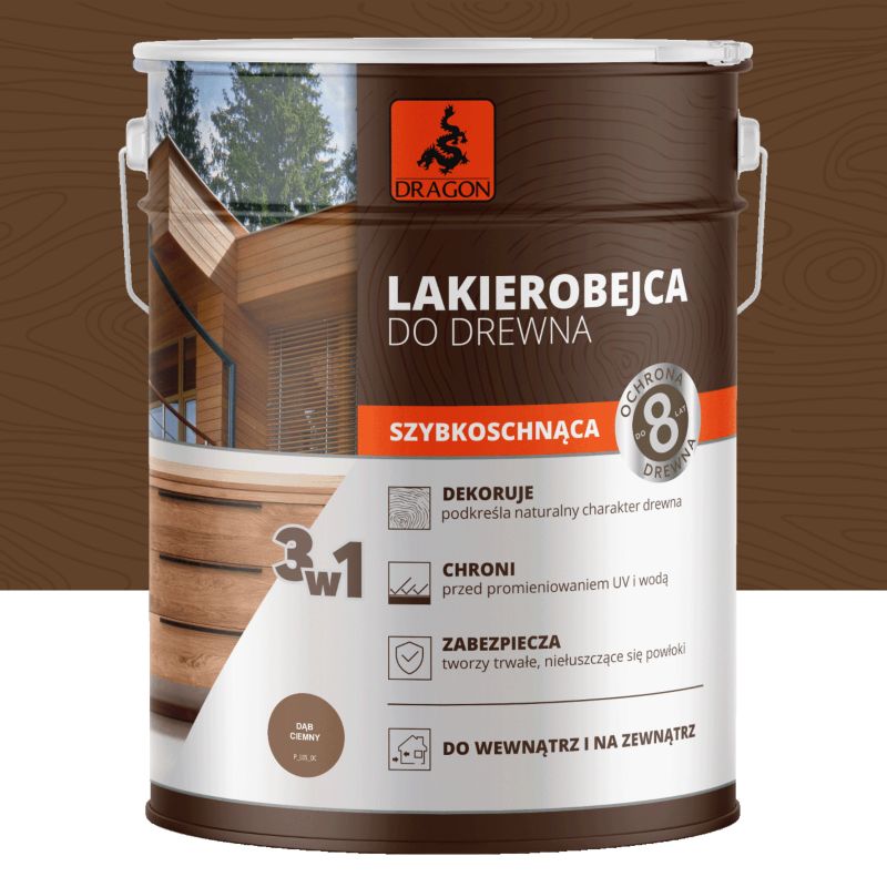 Lakierobejca do drewna szybkoschnąca Dragon Dąb Ciemny 5L