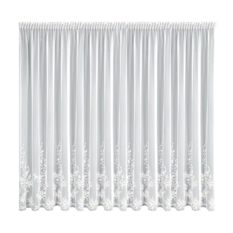 Firana JULIA Eurofirany 350 x 270 cm biała zdobiona w dolnej części haftem roślinnym 1 szt.