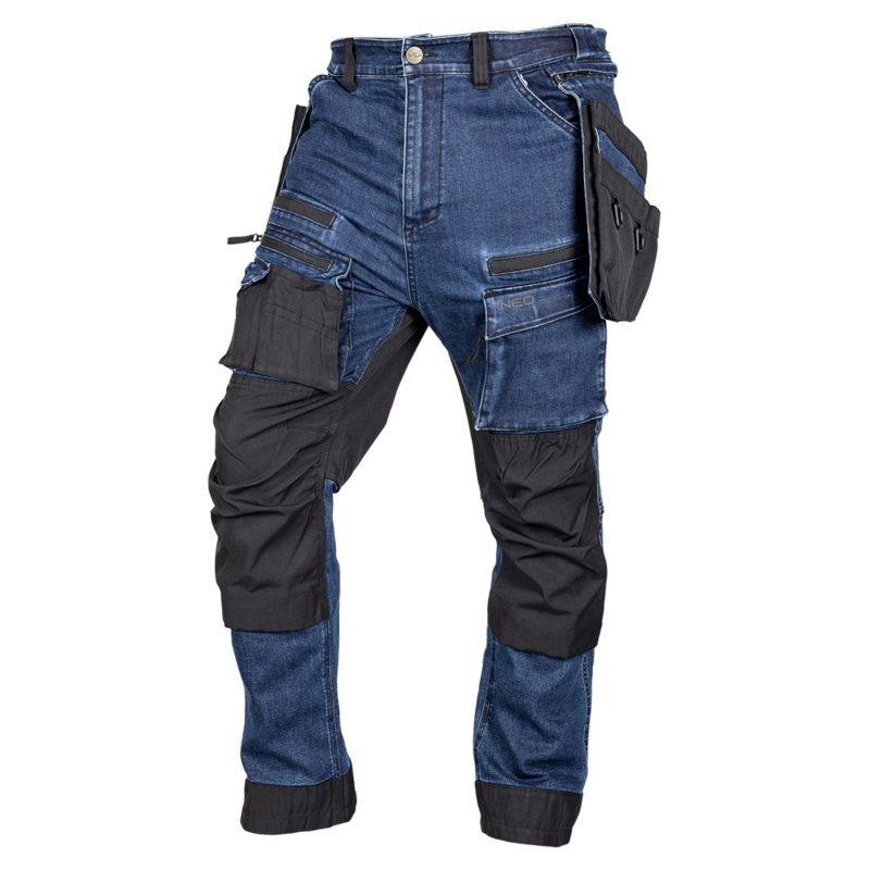 Spodnie robocze NEO TOOLS DENIM, wzmocnienia Cordura, odpinane kieszenie kaburowe, granatowe, rozmiar XXL 1 szt
