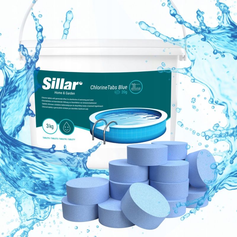 Chlor do basenu, Sillar, w tabletkach, 11w1, do dezynfekcji wody w basenach, jacuzzi, 3kg, 20g, 1szt