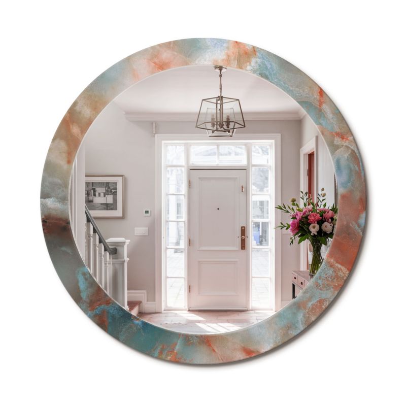 Lustro Okrągłe z Nadrukiem ArtPrintCave 80 cm Onyksowe Marmury Ramka z Nadrukiem do Sypialni 1 szt.