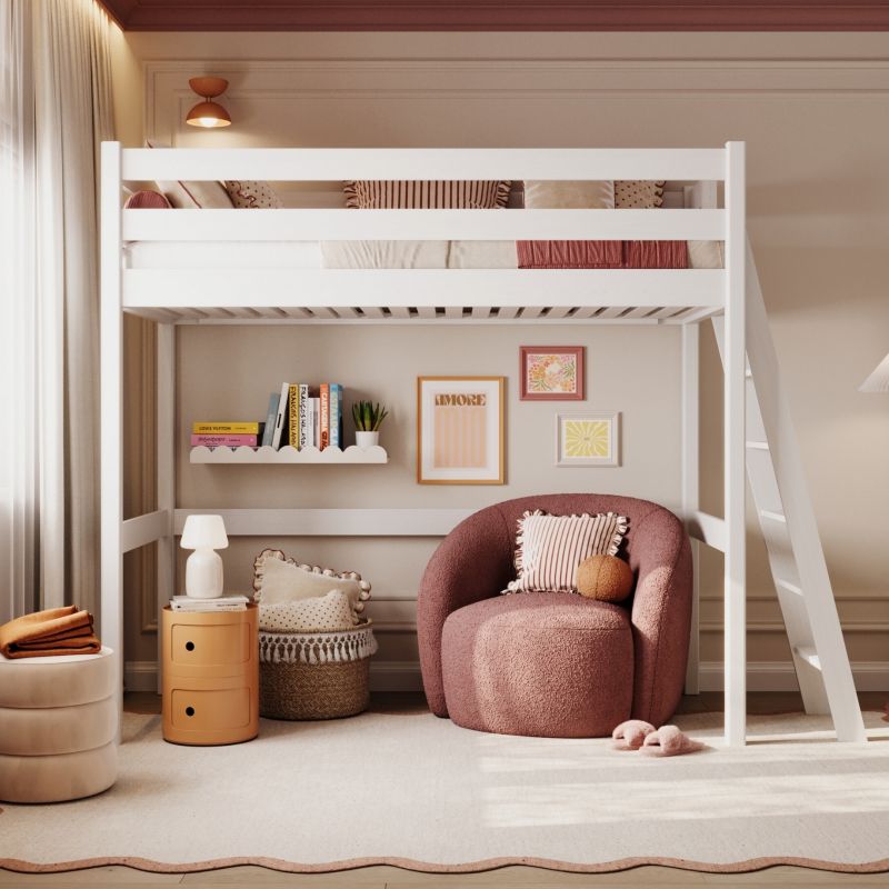 Drewniane łóżko N-WOOD na antresoli N02 biały 100x200 1szt.