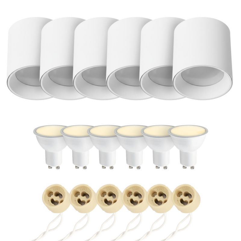 Punktowa oprawa natynkowa HOROZ tuba fi 103mm, IP20, okrągła, biała + Żarówka FARI 3000K 5,5W GU10 6szt.