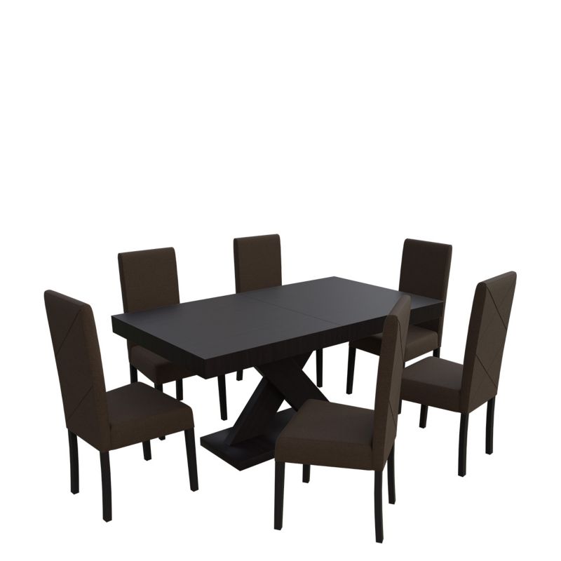 Zestaw RO06 MIRJAN 24 Stół rozkładany S05 90x160/210 + 6 krzeseł K02 wenge + gorzka czekolada 1 kpl.