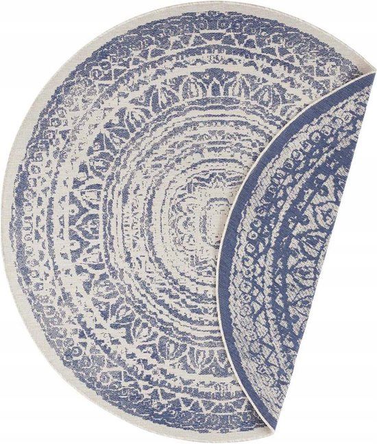 Dywan Northrugs okrągły na taras 200cm,dwustronny,sznurkowy niebiesko kremowy płaski 1 szt.