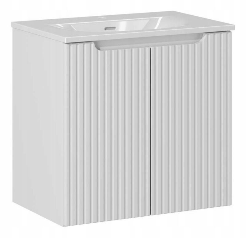 Szafka z umywalką łazienkowa Furnidea 60 cm wisząca biała ryflowane fronty Nova White 2 drzwi 1 szt.