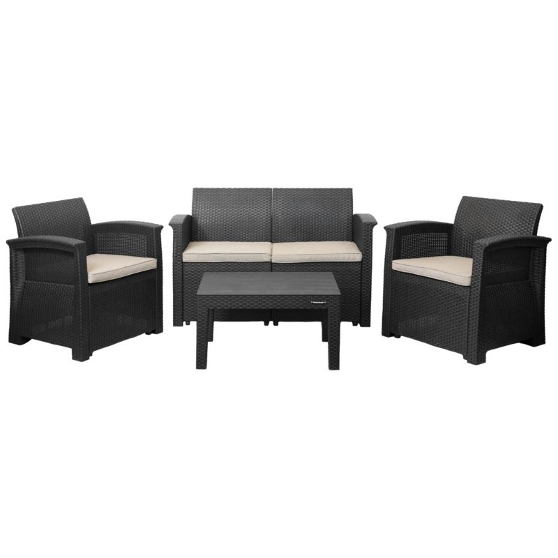 Zestaw mebli ogrodowych BAUERKRAFT technorattan z poduszkami 4-osobowy 1 kpl.