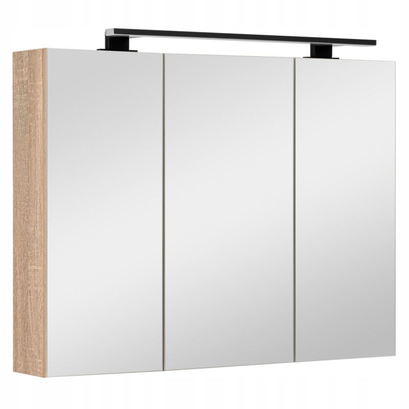 Szafka łazienkowa z lustrem MyFurni, 80 cm, dąb sonoma, oświetlenie LED, wisząca, lustrzana, 1 kpl.