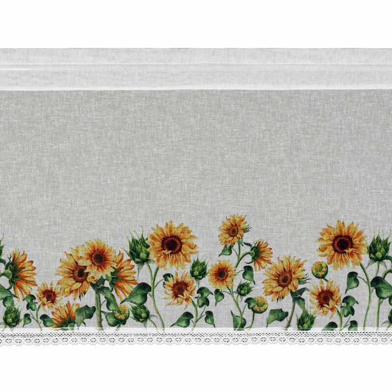 Firana zazdrostka HELIA Eurofirany 60 x 150 cm biała etamina zdobiona kwiatowym nadrukiem i koronką 1 szt.