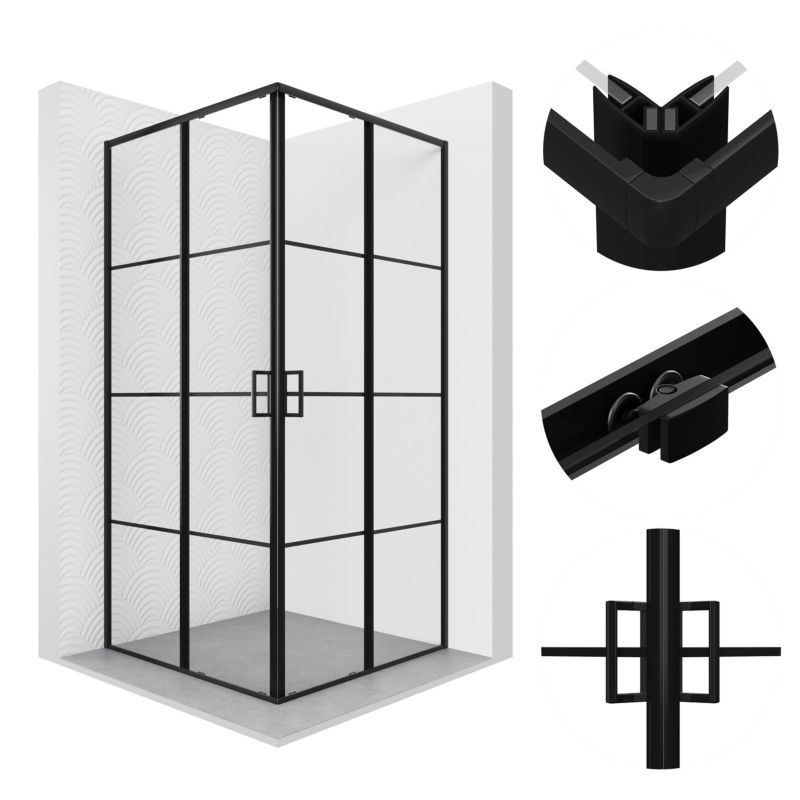 Kabina prysznicowa SEVANTE 90x90 kwadratowa przesuwna LIDO czarna 1 szt.