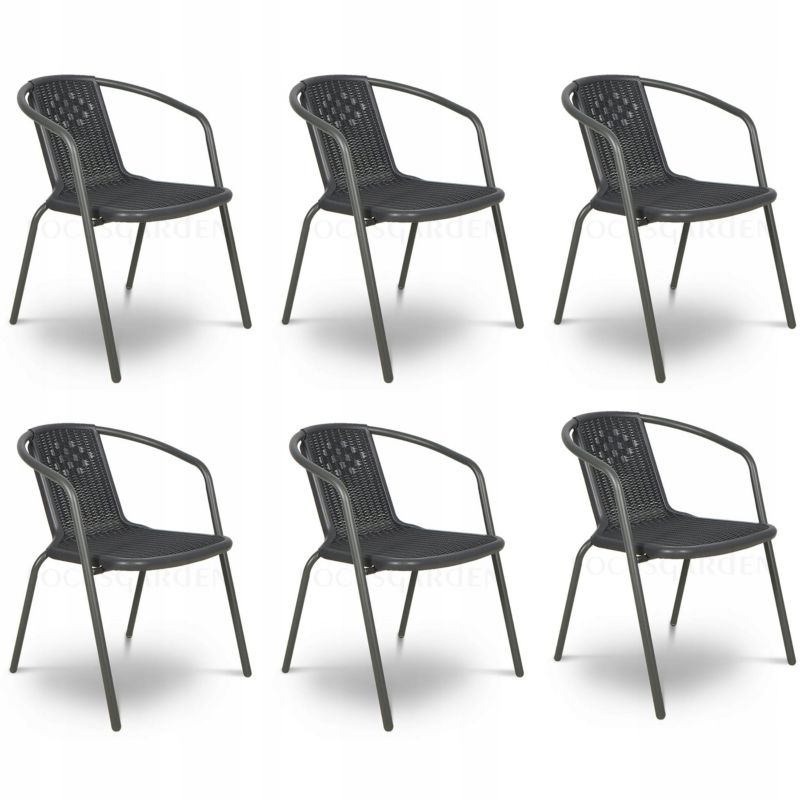 Zestaw Krzeseł Focus Garden Krzesło Ogrodowe Simple Grafit na Taras metal Komplet 6 szt