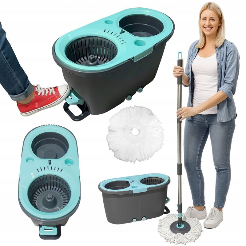 Wiadro i mop obrotowy Rodeno rotacyjny wkłady z mikrofibry 1 szt.