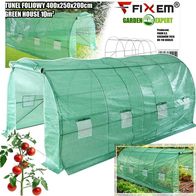 TUNEL FOLIOWY 4x2,5x2m ZIELONY Fixem 1sztuka