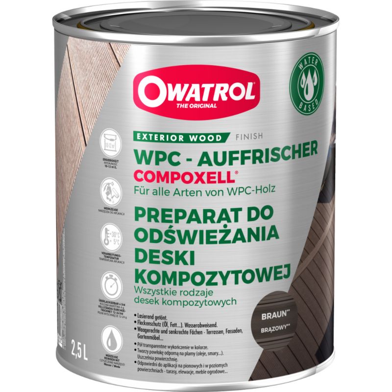 Ochrona desek kompozytowych Owatrol Compoxell przywraca kolor 2.5L brązowy