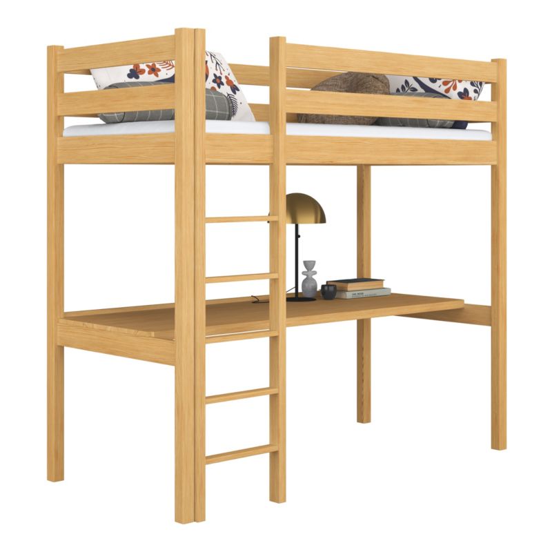 Drewniane łóżko N-WOOD na antresoli z biurkiem N05 sosna naturalna 80x180 1szt.