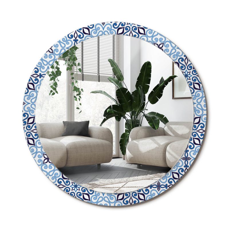 Lustro Okrągłe Tulup Niebieski Arabski Wzór 100 cm Artystyczne Na Podkładzie 1 szt.
