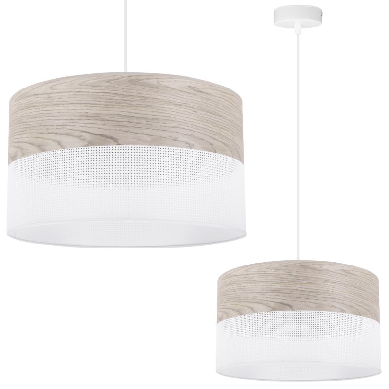 Lampa sufitowa wisząca Light Home LH Wood 1x E27 60W fornir dąb bielony/biały klosz 35cm 1szt.