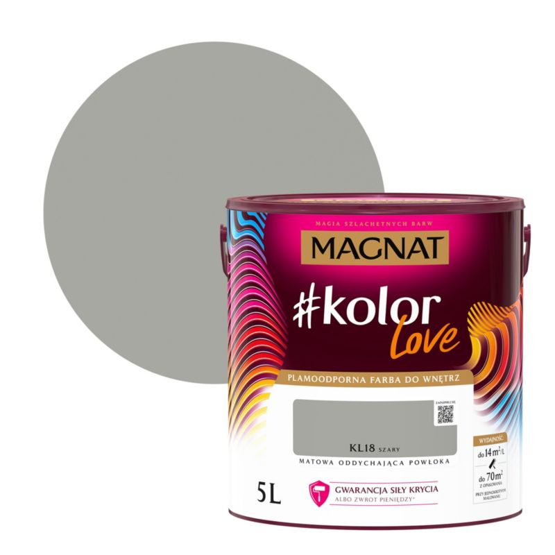 Farba kolorowa plamoodporna Magnat #kolorLove KL18 szary 5 l