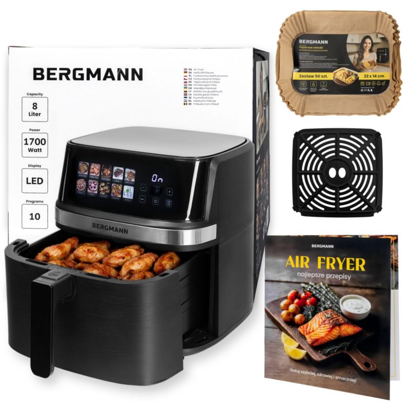 Frytkownica BERGMANN YI beztłuszczowa airfryer frytownica 1 komora 8l 1700W w zestawie książka z przepisami 1szt.