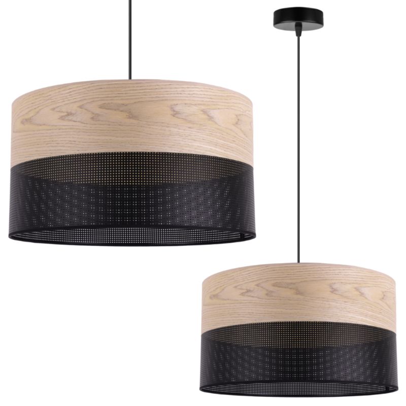 Lampa sufitowa wisząca Light Home LH Wood 1x E27 60W fornir dąb klasyczny/czarny klosz 40cm 1szt.