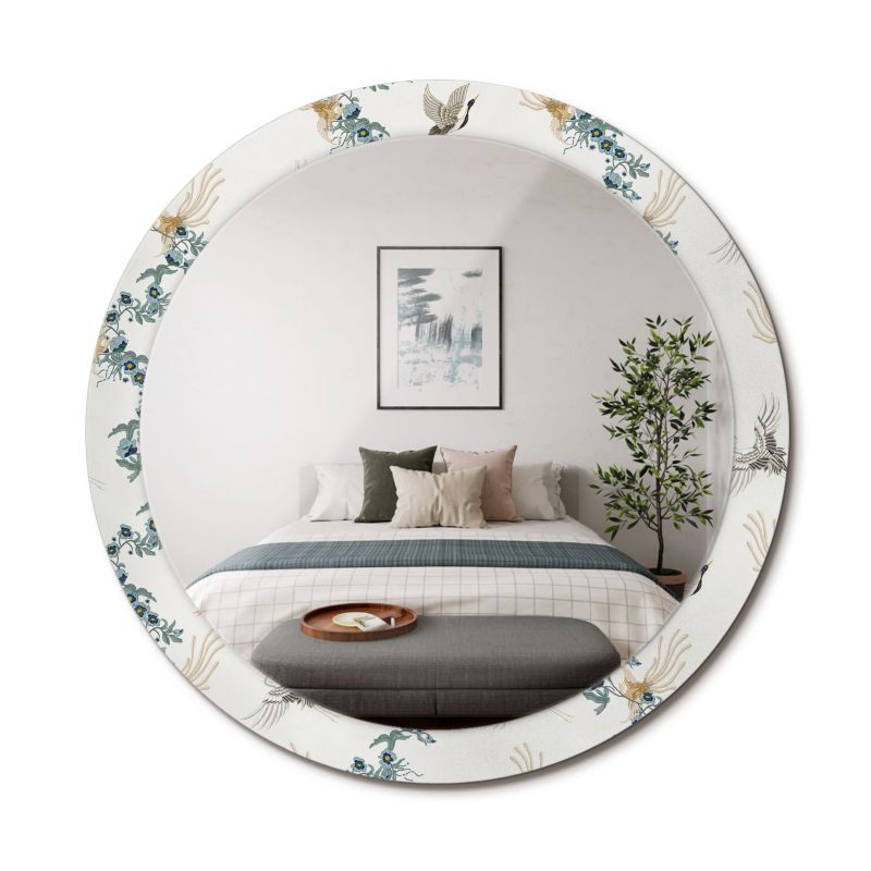 Lustro Okrągłe ArtPrintCave 90 cm Chińskie Ptaki w Szklanej Ramie z Nadrukiem do Garderoby 1 szt.