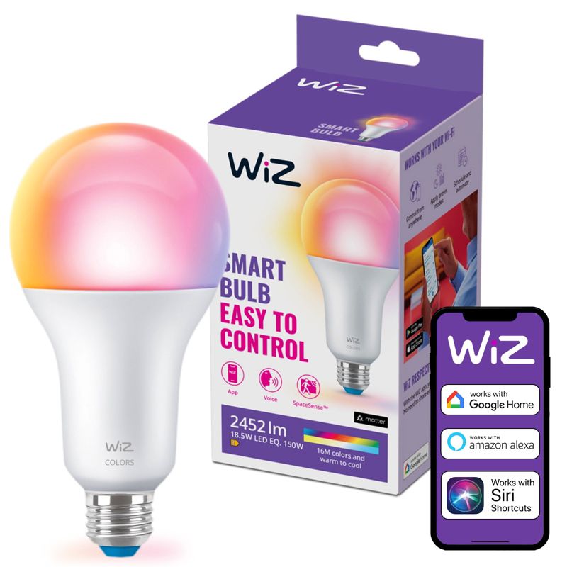 Żarówka LED WiZ E27 A80 18.5W 2452lm 2200-6500K RGB TW Inteligentna Smart WiFi Bluetooth Aplikacja 1 szt.