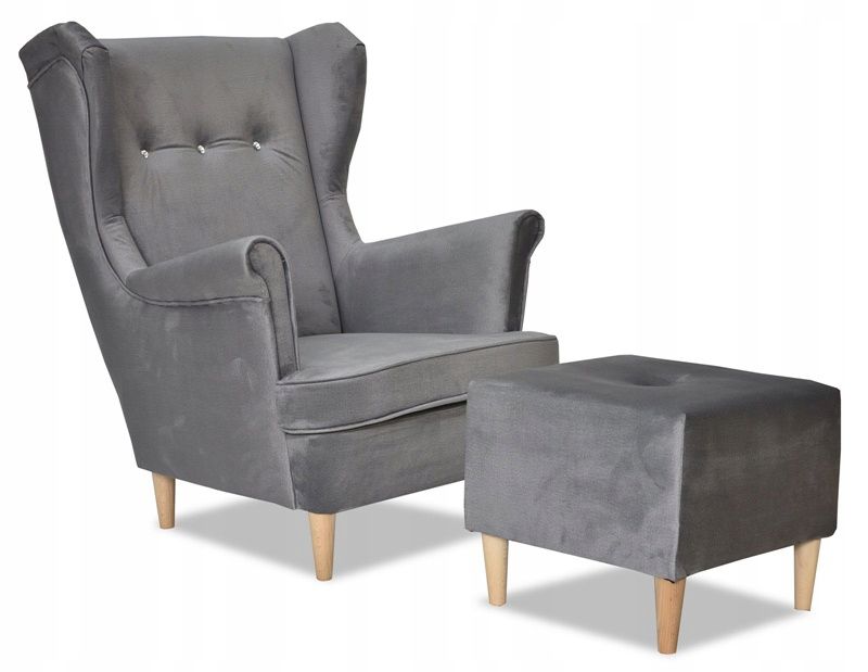 Fotel uszak do salonu z podnóżkiem Family Meble ARI szary 1szt