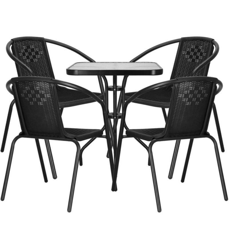Zestaw mebli ogrodowych Springos stół kwadratowy i 4 krzesła metalowe komplet ogrodowy czarny 1 kpl.
