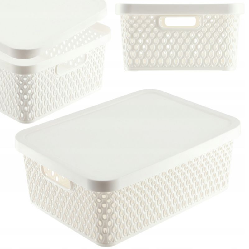 Koszyk KADAX Z Pokrywą Organizer Pojemnik Do Przechowywania Pudełko 12L Biały 1 szt.