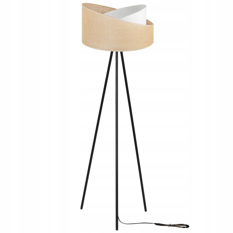 Lampa podłogowa trójnóg Light Home LH Juta Drewno 1x E27 60W nogi cienkie czarny/naturalny 1szt.