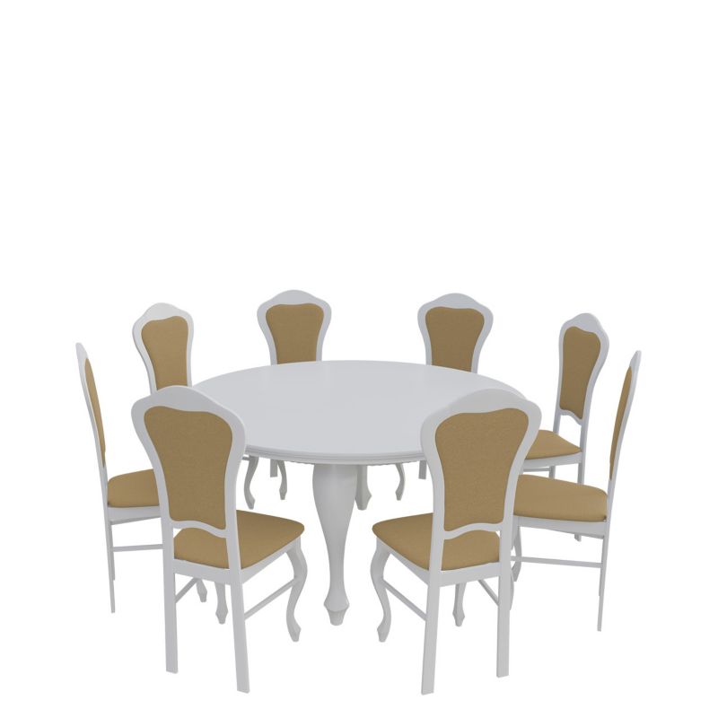 Zestaw RO26 MIRJAN 24 Stół rozkładany S19 150x150/200 + 8 krzeseł K30 biały + piaskowy 1 kpl.