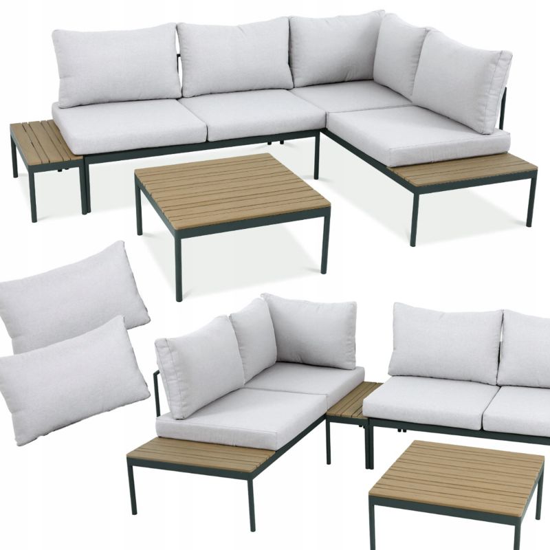 Narożnik Ogrodowy Wypoczynkowy FREEMONT Zestaw Stolik na Taras Szary Drewno 1 szt