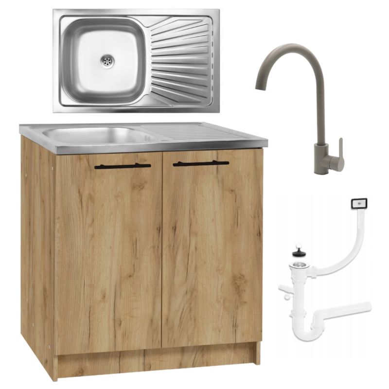 Szafka Kuchenna Stamar 800x500 mm Dąb Złoty Zlewozmywak Bateria Wysoka Oliwka 1 szt