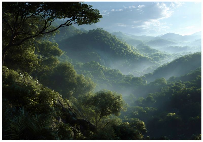 Fototapeta WALLARENA Do Sypialni Salonu Na Flizelinie Las Natura Mgła Zielony 350x250 cm 16393VX7 1 szt.